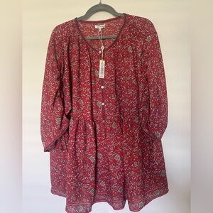 MAX STUDIO NWT Red Patterned Blouse 2X